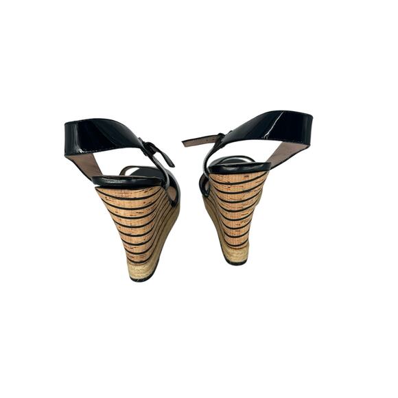Charles David Black Patent Leather Wedge Cork Sandal sz 9.5 - Picture 8 of 9